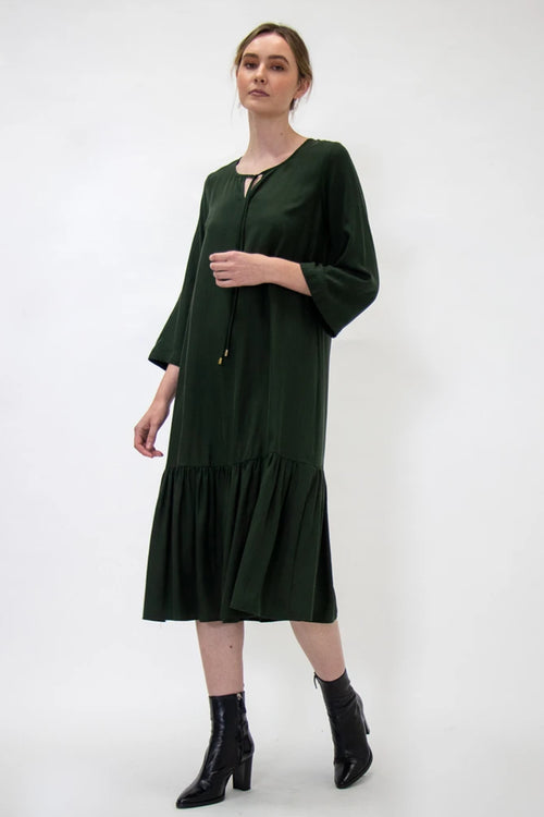 Emily LS Tiered Tencel Khaki Midi Dress WW Dress Staple + Cloth   