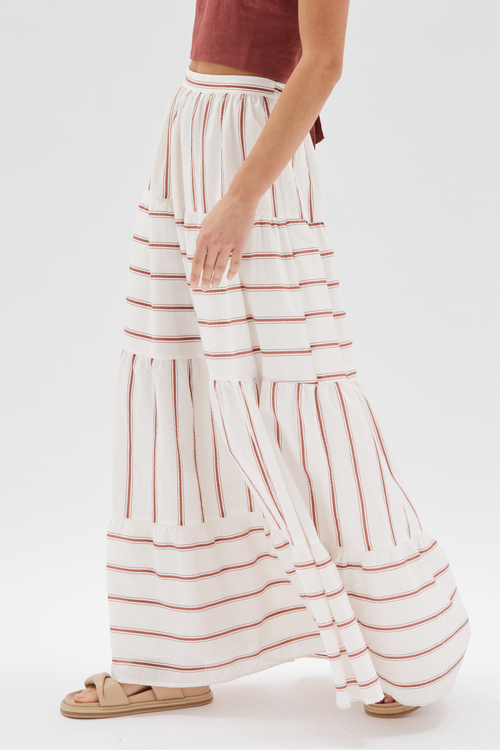 Esmee Sienna Stripe White Maxi Tiered Skirt WW Skirt Staple The Label   