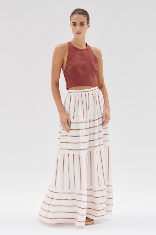 Esmee Sienna Stripe White Maxi Tiered Skirt WW Skirt Staple The Label   