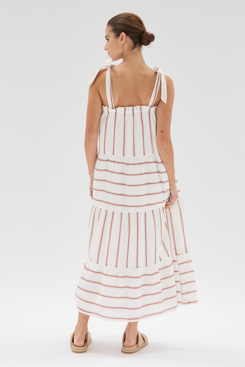 Esmee Sienna Stripe White Tiered Strappy Midi Dress WW Dress Staple The Label   