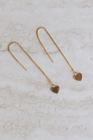 Thread Chain Heart Gold Earrings