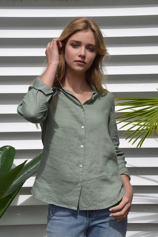 Ultimate Sea Green LS Linen Shirt WW Top Ivy + Jack   