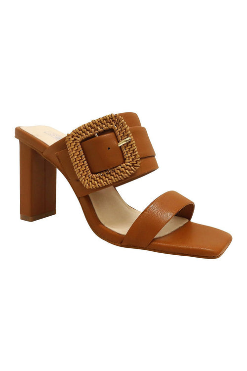 Elia Nude Double Strap Raffia Buckle Mule Heel General Solsana   