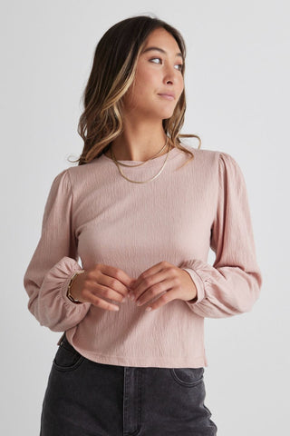 Annabelle Blush LS Puff Sleeve Soft Textured Knit Top WW Top Among the Brave   