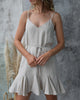 Fantasy Natural Strappy Godet Linen Mini Dress
