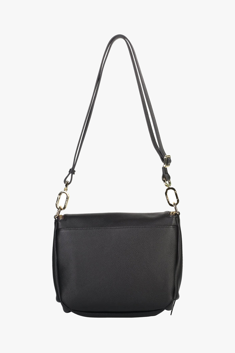 Shop FiFi Black Fold Over Leather Shoulder Bag Online | Flo & Fran