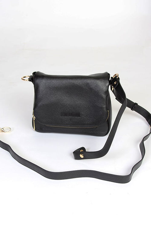 For Keeps Black Leather Fold Over Cross Body Gold Hardware Bag ACC Bags - All, incl Phone Bags Federation   
