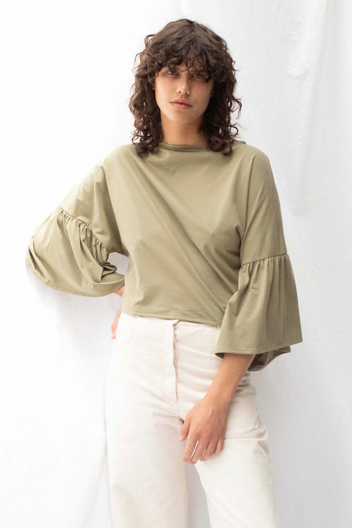 Friday Olive Organic Cotton Frill Sleeves Tie Back Top WW Top ReCreate   