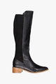 Gemma Black Knee High Black Leather Boot with Stretch Suede