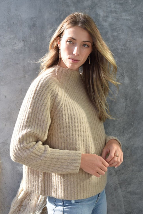 Graceful Biscuit Chunky Raglan Funnel Neck Knit WW Knitwear Among the Brave   