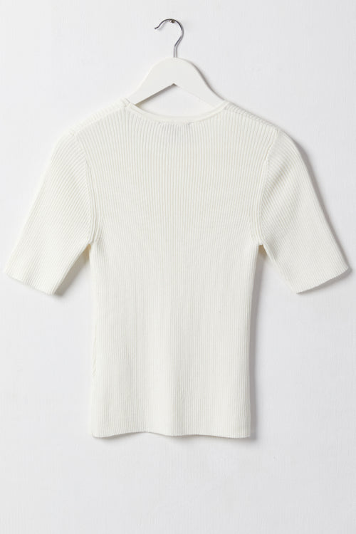 Graceful Ivory Rib Knit Half Sleeve Crew Neck Top WW Top Among the Brave   