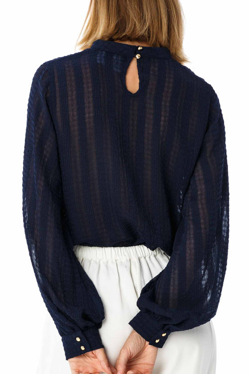 Harper Navy Textured Sheer LS Top WW Top Blak   