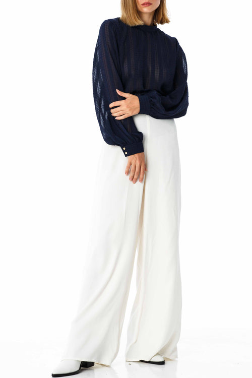 Harper Navy Textured Sheer LS Top WW Top Blak   