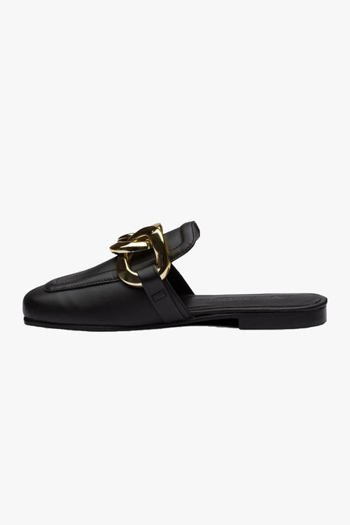 Helen Black Leather Loafers With Large Gold Chain Detailing General Solsana   