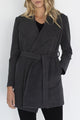 Crusade Tie Waist Stretch Charcoal Wrap Coat