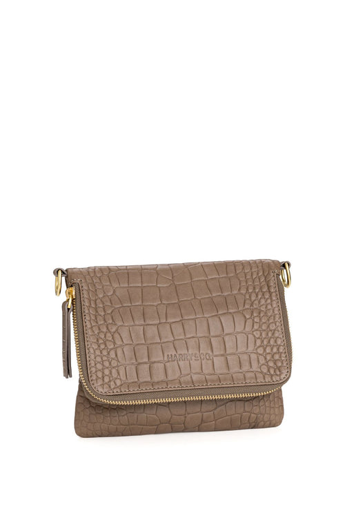 Bobi Leather Fold Over Fawn Croc Emboss Clutch with Gold Chain ACC - Bags - Clutches, Shoulder etc Harry & Co   