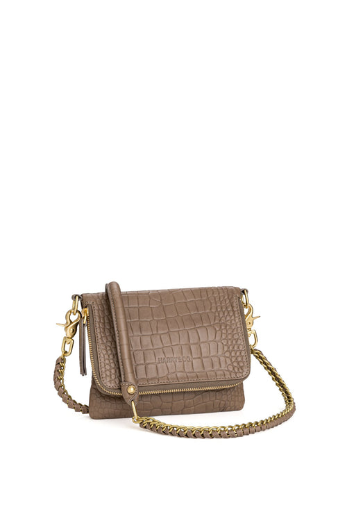 Bobi Leather Fold Over Fawn Croc Emboss Clutch with Gold Chain ACC - Bags - Clutches, Shoulder etc Harry & Co   