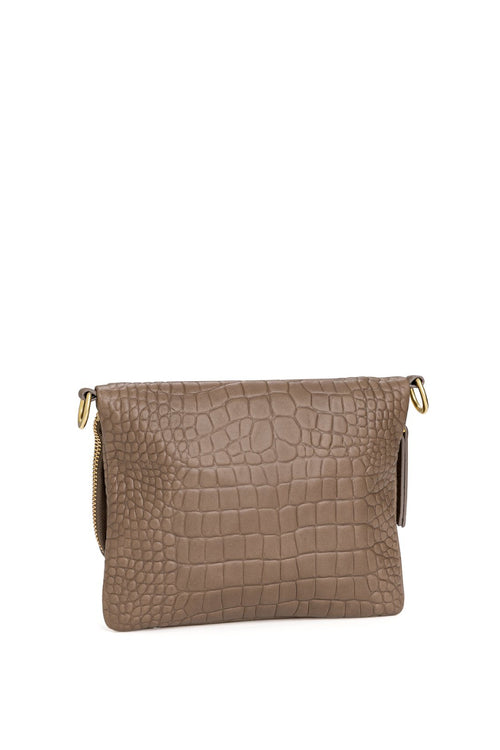 Bobi Leather Fold Over Fawn Croc Emboss Clutch with Gold Chain ACC - Bags - Clutches, Shoulder etc Harry & Co   