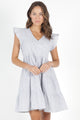 Skyler Linen Blend Tiered Light Grey Pinstripe Dress