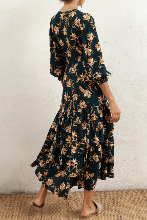 Bonita Peacock Floral LS Wrap Midi Dress WW Dress Bird + Kite   