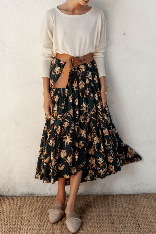 Russo Peacock Floral Tiered Maxi Skirt WW Skirt Bird + Kite   