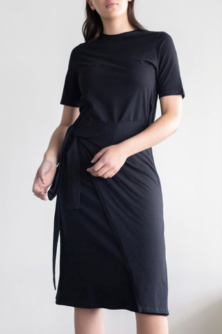 Incline Midi Tie Waist Black SS Dress WW Dress ReCreate   
