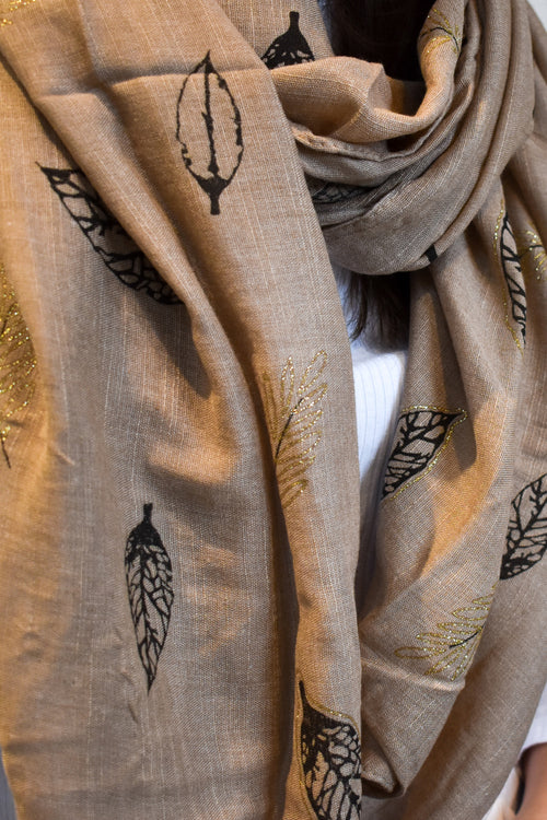 Leaf Print Coffee Scarf ACC Scarves Ivys   