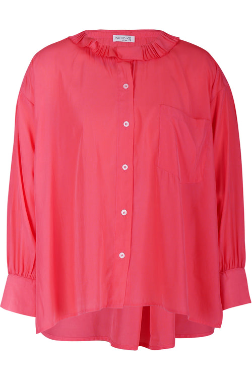 Tuck Ruffle Collar Pink Shirt WW Top Ketz-Ke   