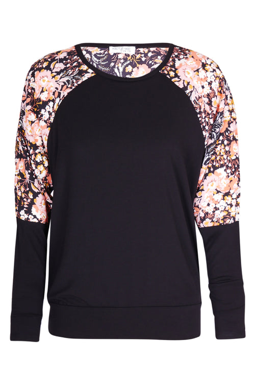 Blast Floral Sleeve Black Top WW Top Ketz-Ke   