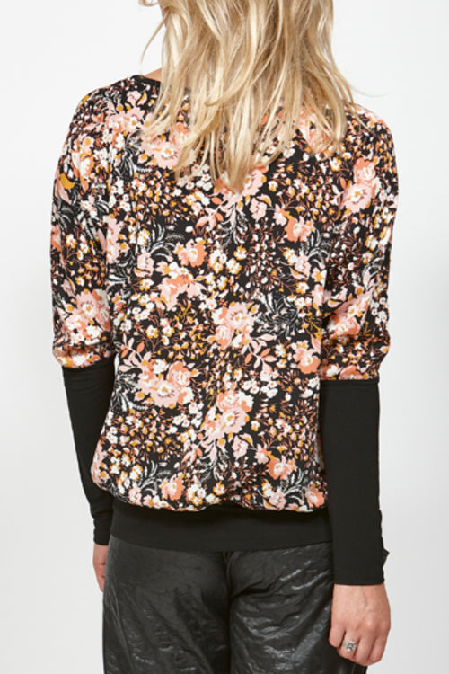 Blast Floral Sleeve Black Top WW Top Ketz-Ke   