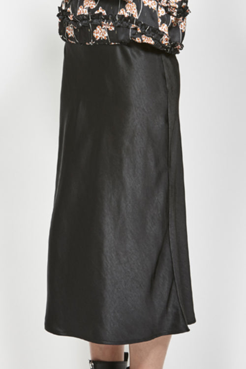 Slink Black Satin Bias Cut Midi Skirt WW Skirt Ketz-Ke   