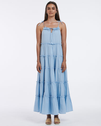 Senorita Strappy Tiered Cotton Sky Blue Maxi Dress WW Dress Charlie Holiday   