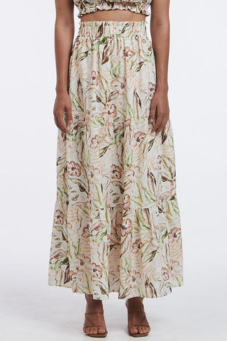 Maple Tiered Ivory Hibiscus Maxi Skirt