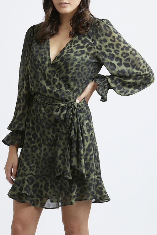 Rumour Has It LS Khaki Animal Wrap Dress WW Dress Leila + Luca   