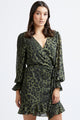 Rumour Has It LS Khaki Animal Wrap Dress