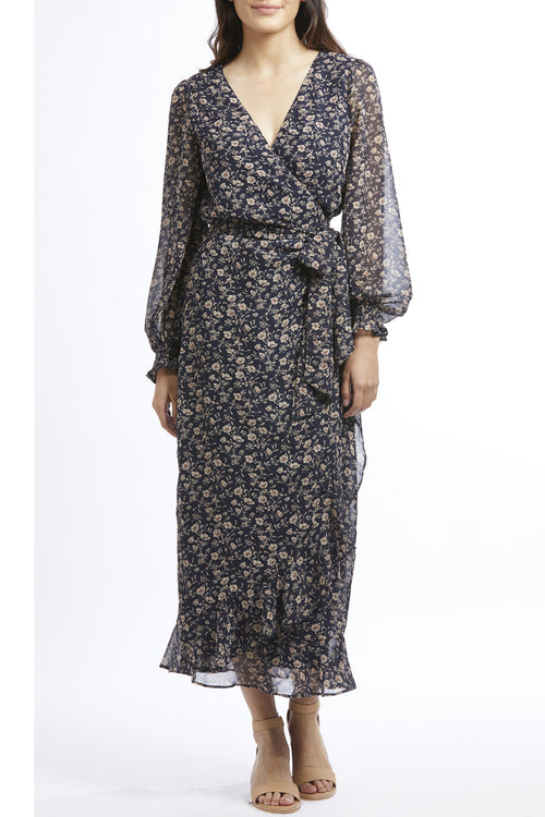 Carried Away Navy LS Midi Wrap Dress WW Dress Leila + Luca   