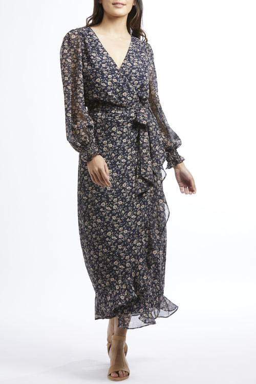 Carried Away Navy LS Midi Wrap Dress WW Dress Leila + Luca   