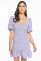 Harper Lilac Square Neck Shirred SS Mini Dress