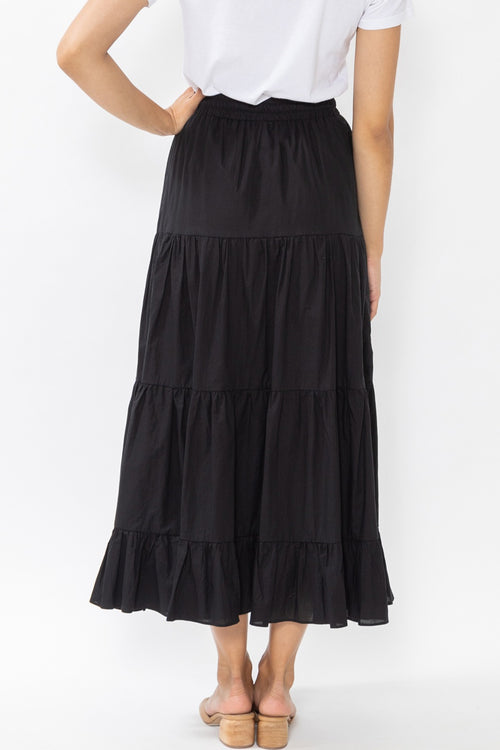 Happy Black Cotton Tiered Tie Waist Maxi Skirt WW Skirt Leila + Luca   