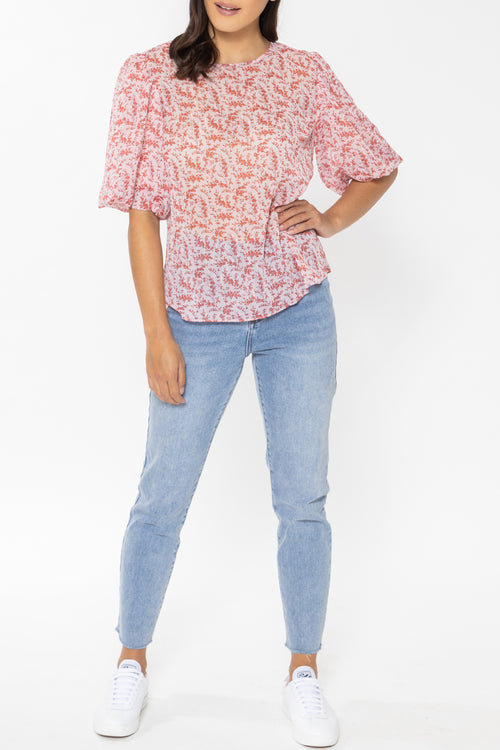 Knowing Pink Ditsy Bubble Sleeve Top WW Top Leila + Luca   