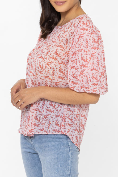 Knowing Pink Ditsy Bubble Sleeve Top WW Top Leila + Luca   