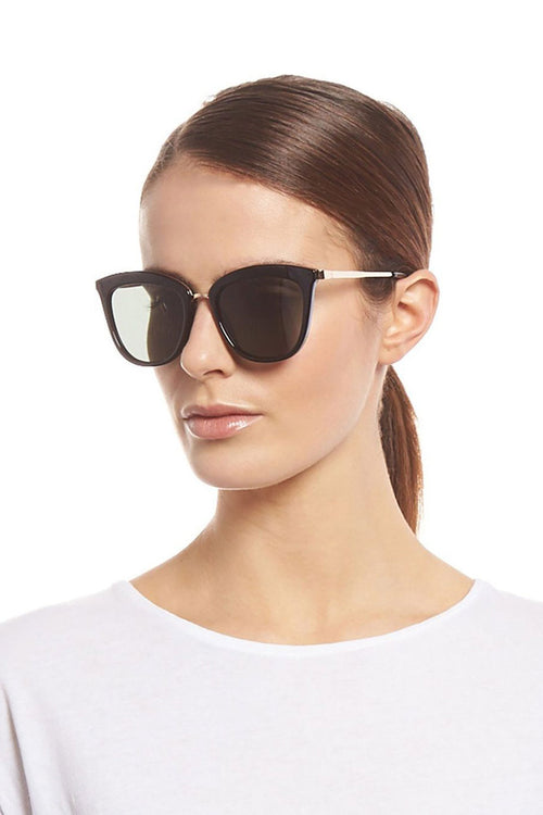 Caliente Black Gold Arms Khaki Lens Sunglasses ACC Glasses - Sunglasses Le Specs   