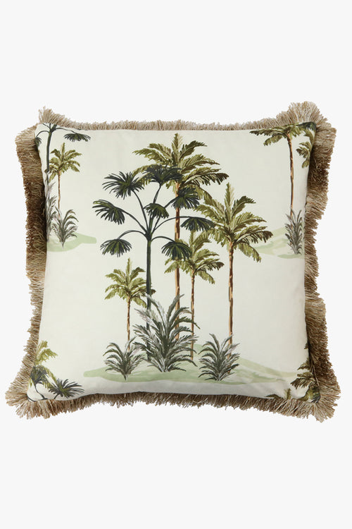 Velvet White Palm Tree Cushion 45x45cm HW Cushions Le Forge   