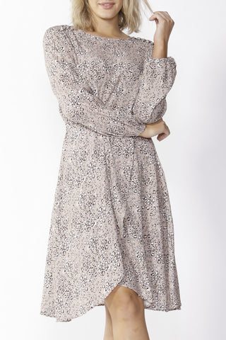 Lisbon Drawstring Leopard Blush Midi Dress WW Dress Fate+Becker   