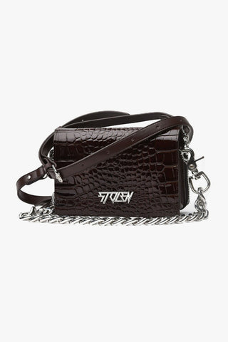 Little Trouble Auburn Croc Shoulder Bag with Silver Chain Hardware ACC Bags - All, incl Phone Bags Stolen Girlfriends Club   