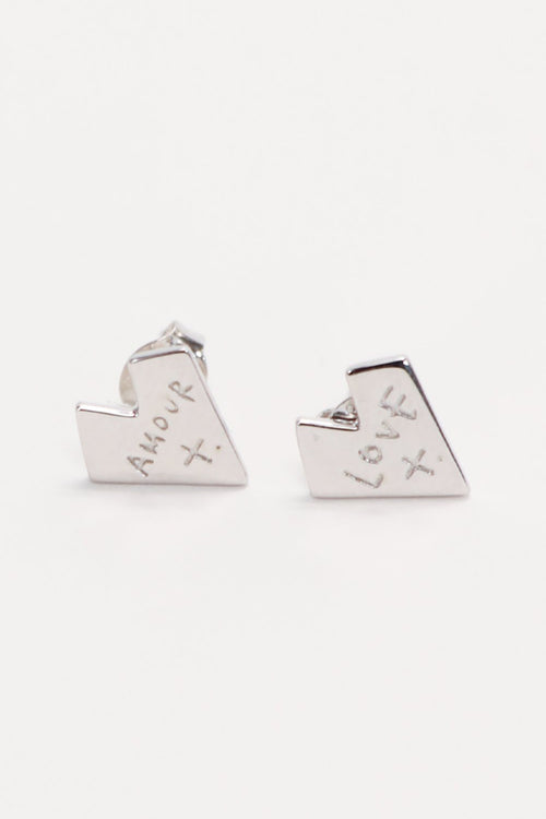 Love Is Amour Heart Stud Earrings Sterling Silver ACC Jewellery Federation   