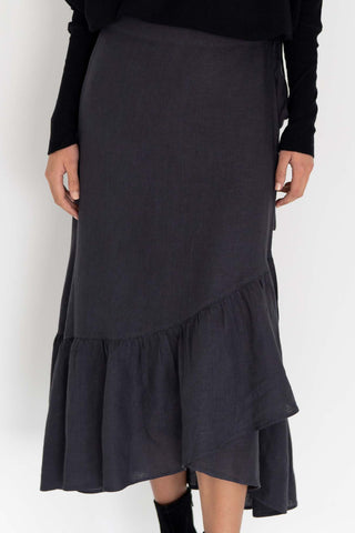 Macy Linen Charcoal Maxi Wrap Skirt WW Skirt Humidity Lifestyle   