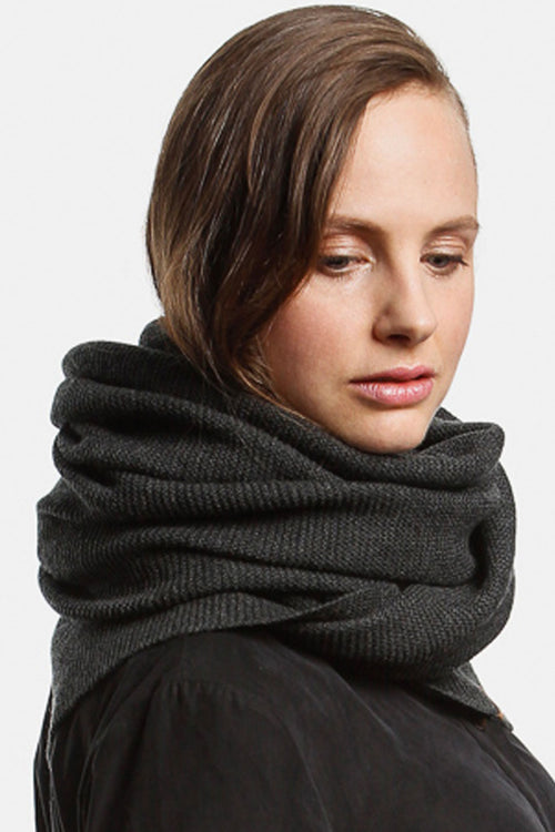 Merino Garter Stitch Knit Charcoal Scarf ACC Scarves Dinadi   