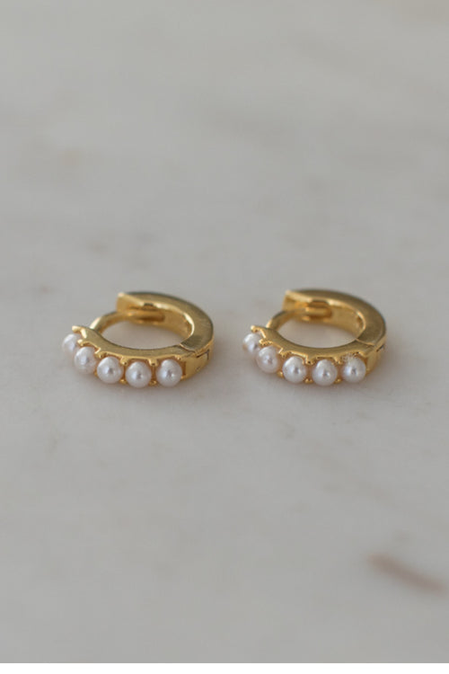 Mini Pearl Huggies Earrings Gold ACC Jewellery Sophie   