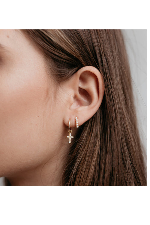 Mini Pearl Huggies Earrings Gold ACC Jewellery Sophie   